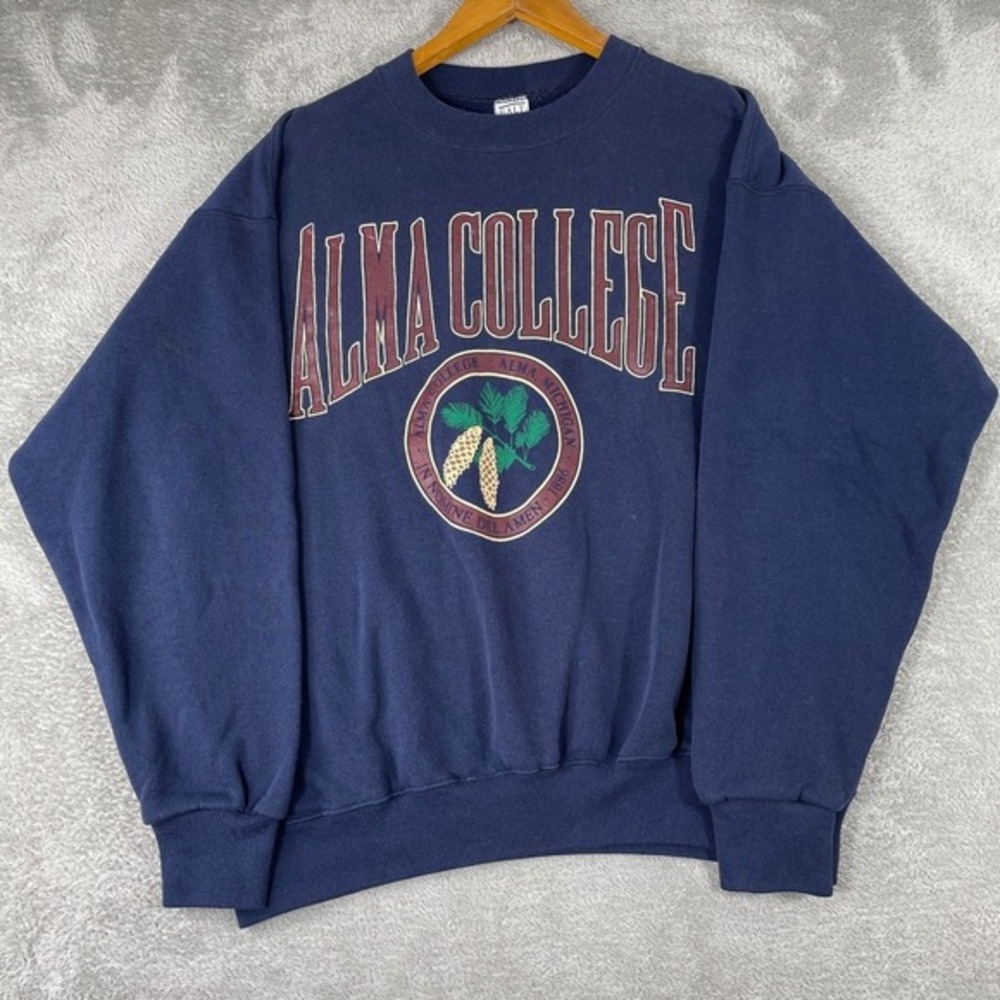 Galt Sand Alma College Sweatshirt Mens XL Blue Vintage 90s Michigan Made‎ in USA